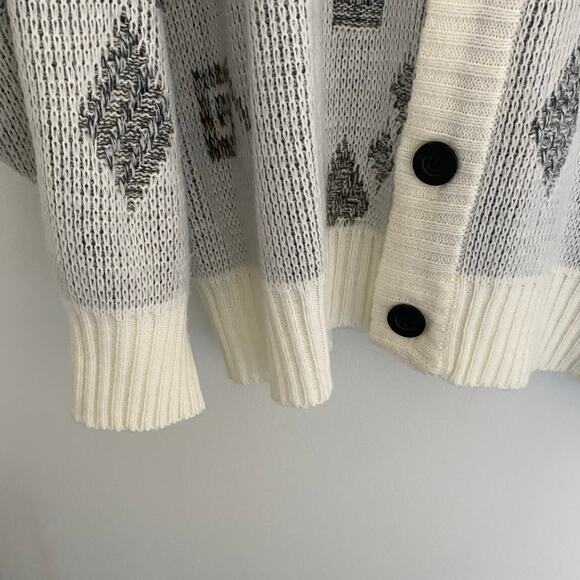 Vintage Ugly Grandpa Dad Sweater Cardigan 80's Mens Black White Gray Size L - Picture 5 of 9